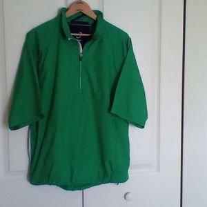 Ladies golf windshielder jacket, size M, green/navy short sleeves.